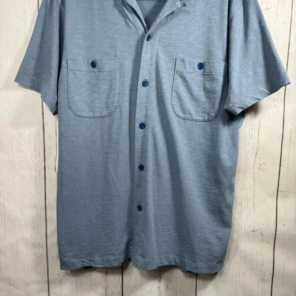 J.Crew Blue Garment Dyed Slub Cotton Knit Button Front Shirt XXL Coastal Casual